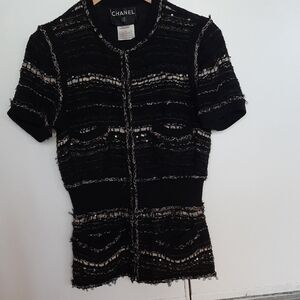 CHANEL Black and Cream Tweed Blazer